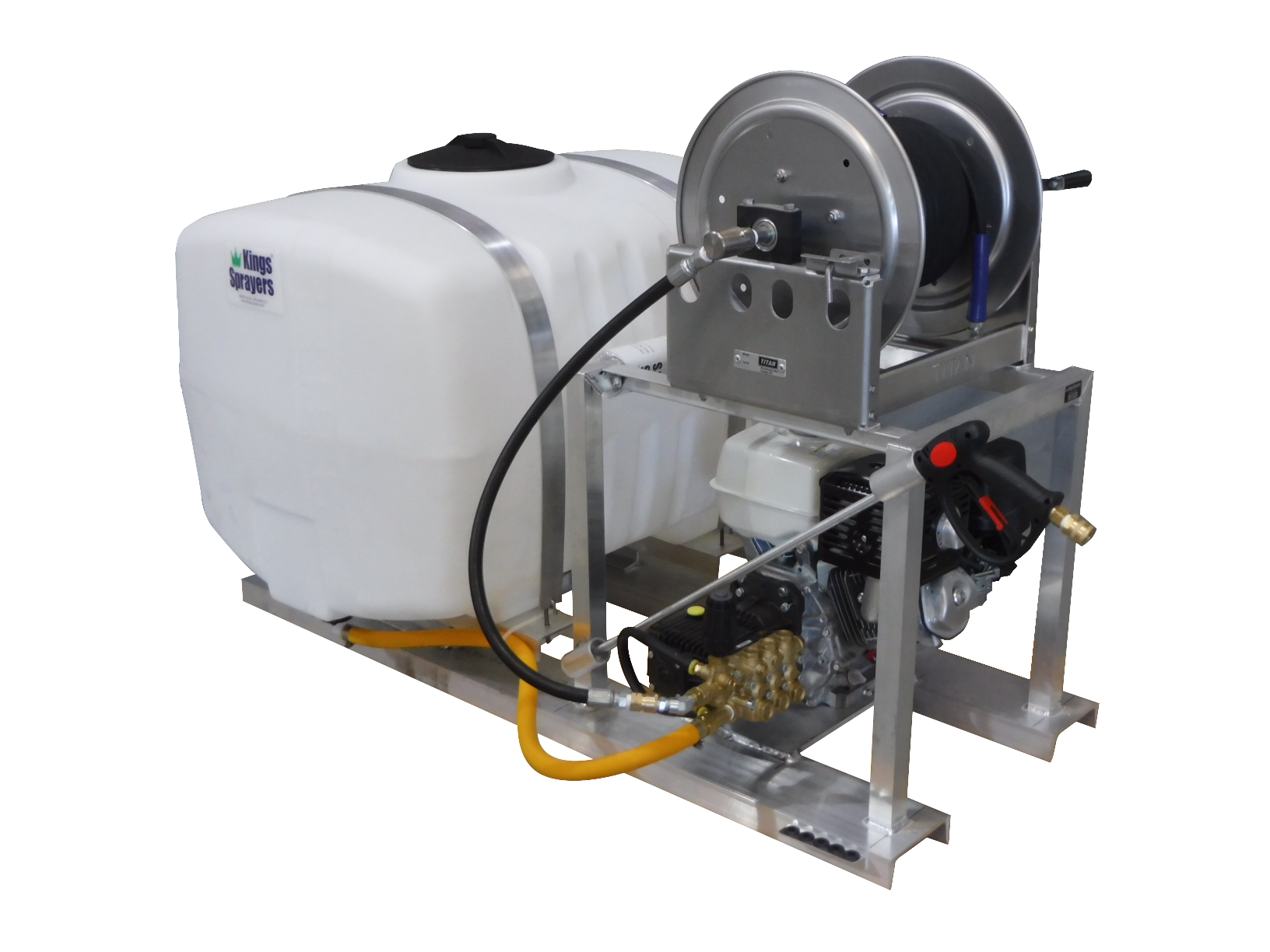100 Gallon Pressure Washer Skid Sprayer & Manual Reel w/ 100' 3/8 ID 4000  PSI Hose (4 gpm, 4000 psi)