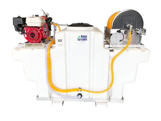 Kings Sprayers 300 Gallon SpaceSaver Skid w/ 10 gpm Pump & Electric Reel w/ 300' 1/2" ID Hose